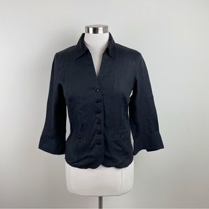 Vintage Talbots Solid Black 100% Irish Linen Button Front Blouse Top Women 4
